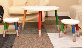 Childrens Pencil Leg Table With 2 Stools