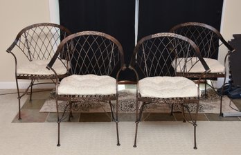 Set Of (4) Indoor/Outdoor Metal Chairs With Removable Cushions