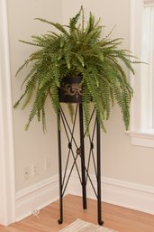 Faux Boston Fern Plant With Decorative Metal Stand