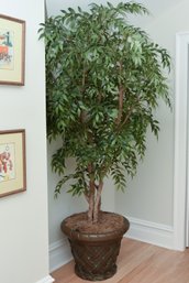 7' Faux Ficus Tree With Basket Weave Style Planter