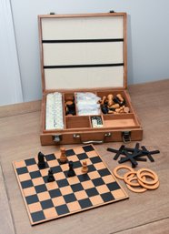 Classic Vintage Wood Multi-Game Set: Chess Tic, Tac Toe Backgammon And Dice Game Set