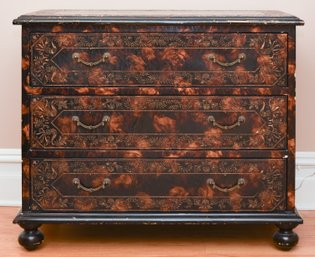 Chinoiserie Decorated Black Lacquer Gilt Chest Of Drawers