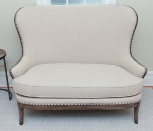 Sam Moore High Back Linen Upholstered Studded Hall Bench