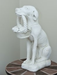 Resin Sculpture Of Dog Carrying Basket Of Flowers