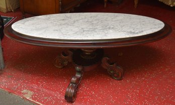 Antique Victorian Mahogany Marble Top Swivel Coffee Table