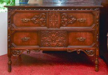 Vintage Ornate Carved Wood 2 Drawer Chest Of Drawers
