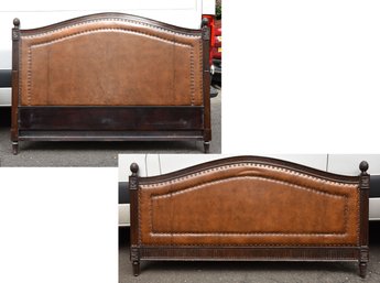 King Size Chocolate Leather Studded Headboard And Footboard