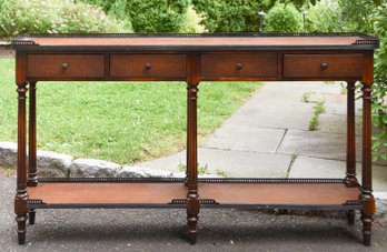 Walnut Console Table With Tooled Leather