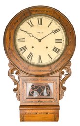E.N. Welch Antique Hand Carved Burl Wood Wall Clock With Inlaid Wood Detailing
