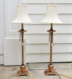 Pair Of Copper Toned Floral Motif Table Lamps
