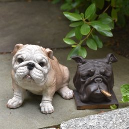 Bulldog Chomping Cigar Metal Sculpture With Bulldog Puppy Resin Indoor/Outdoor Sculpture