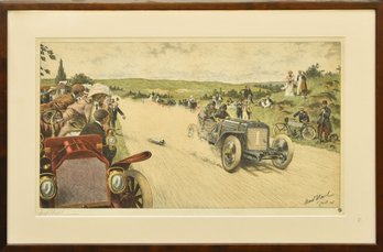 'La Course Automobile, Juillet 1905' By Andre Nevil Framed Lithograph
