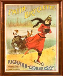 Grand Vintage French 'Patin Bicyclette' Framed Lithograph