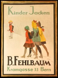 Vintage  'Kinder Jacken' B. Fehlbaum Bern, Framed Lithograph