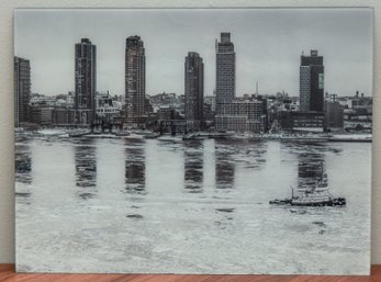 New York City Skyline Black-and-white Print On Glass