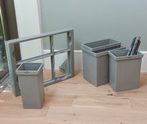 Set Of (4) Undercounted Trash Bins With Frame