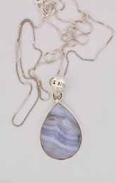 Sterling Silver Blue Lace Agate PendantNecklace