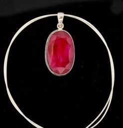 Sterling Silver Necklace With Ruby Pendant