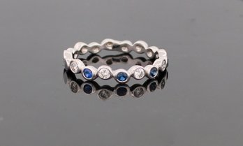 Offset Bezel Set Diamond & Sapphire Band