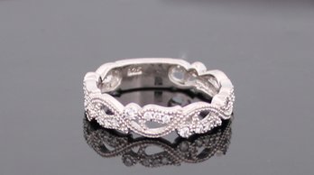 Vintage Inspired Scroll Stackable Diamond Silver Ring