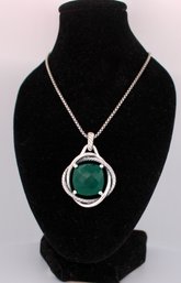 David Yurman Silver Necklace With Green Onyx In Infinity Setting