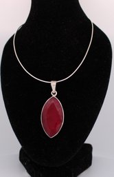 18in Sterling Silver Snake Chain  Sterling Silver Large Faceted Ruby Pendant