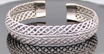 Sterling Silver Braided Wide Cuff Bangle Bracelet