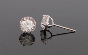 Gorgeous Halo Diamond Earrings 18k White Gold 1.30 Carat TW