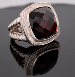 David Yurman Albion Ring In Sterling Silver With Garnet And Pave Diamonds