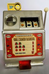 One Armed Banker Medley Mfg. Co., Reno, Nevada, Slot Machine Toy- 10-7/8' X 5-7/8' - No Key