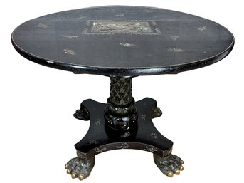 Ebonized Circular Table With Mother Of Pearl Inlay Of Swiss Alps