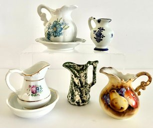 Lot #1- 5 Individual Creamers (2 Have Bowls) All Signed Or Numbered Except For Spongeware