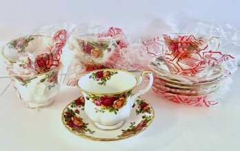 (Lot #2) NEW Royal Albert Old Country Roses Footed Cups & Saucers 6 Cups, 6 Saucers Original Plastic Sleeves
