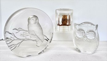 3 Owl Lot-  Glass, Acrylic   Tallest 5-3/8'