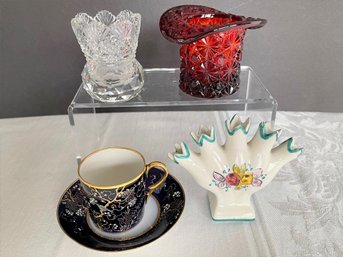 Beautiful Mixed Porcelain/glass Lot - 1892-1902 Jean Pouyat Limoges France Cobalt Gold Demitasse Cup & Saucer