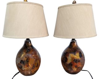 Beautiful Pair Modern Cased Glass Mosaic Style Table Lamps With Shades