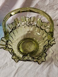 Lovely Vintage Green Glass Basket
