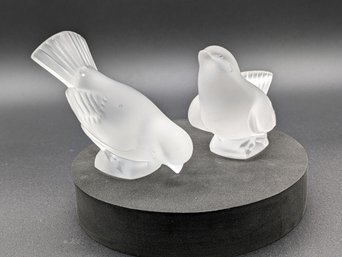 A Pair Of Lalique Crystal Sparrows