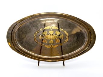 Smoked Glass And Gold Oval Dish By Pyrex