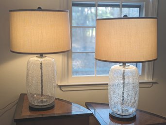 Pair Of Crackled Glass Lamps With Shades - Like New