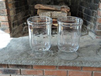 Pair Of Crate And Barrel Heavy Clear Glass Hurricanes