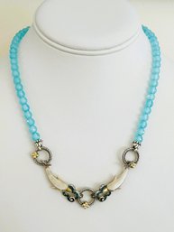 VTG Barbara Bixby Chalcedony ? Necklace Sterling Silver MOP Dolphins Blue London Topaz Necklace 14'