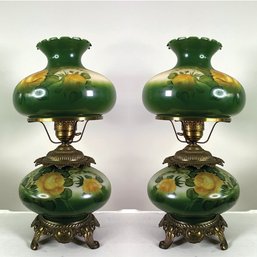 Antique Pair - Stunning Accurate Cast New York Hand Painted Double Globe Parlor Lamps*