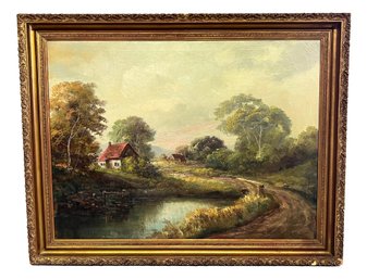 Signed Antique Oil On Canvas Painting In Gold Frame