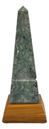 Green Marble Obelisk On Teak Base