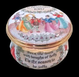 Halcyon Days Enamel Trinket Pill Box Christmas 1987