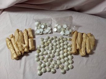 Large Lot Of Half Domed Cabachon Flatback Beads White With Squiggly Design
