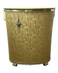 Very Nice Mid Century Modern Atomic Gold Clothes Hamper With Lucite Handles