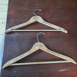 #135 - Pair Of Antique Wooden Coat Hangers From Prominent Hotels In NYC, Boston And Miami