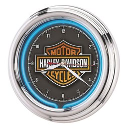 Harley Davidson Chrome Housing Blue Neon Wall Clock